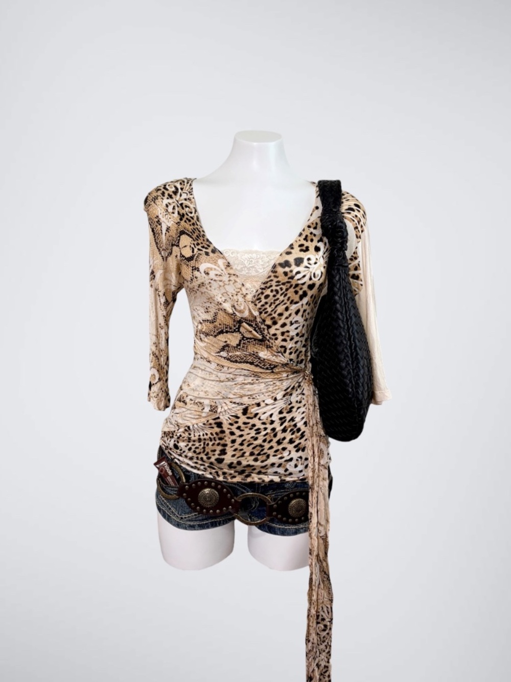 VTG Archive Runway Piece Roberto Cavalli Leopard Snakeskin Draped Wrap Top w/ Go